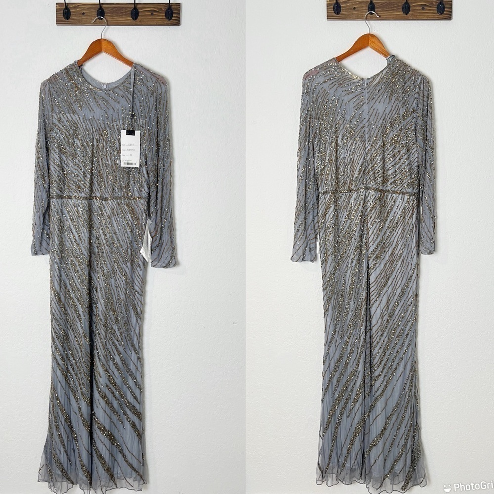 Mac Duggal Beaded Long Sleeve Tulle Column Gown - Picture 2 of 9